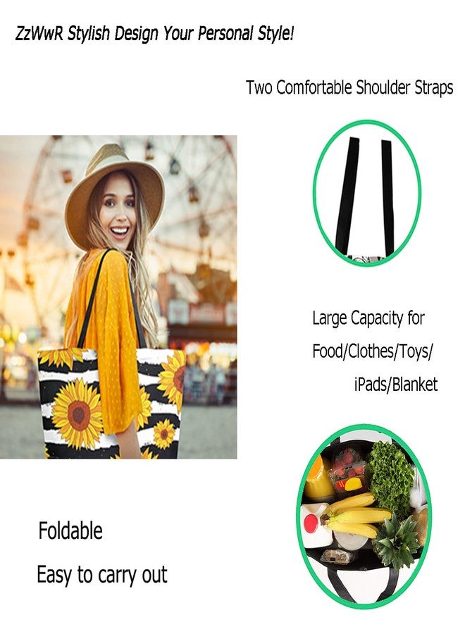 ZzWwR Rural Honey Bees Wildflowers Extra Large Canvas Shoulder Tote Top Handle Bag for Gym Beach Travel Shopping - Image 3